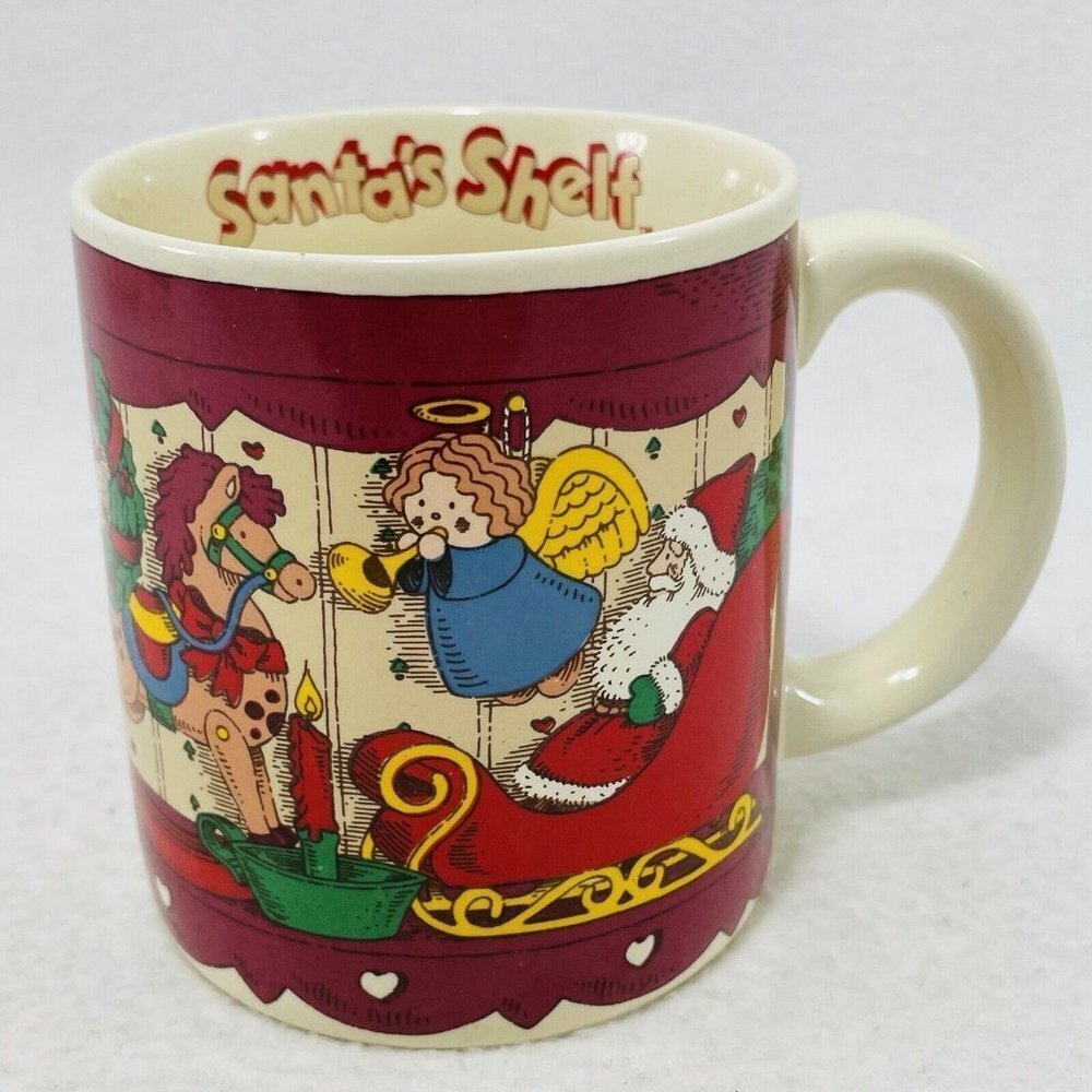 Vintage Santa Shelf Christmas Mug Trenditions Cgd Korea Red Ceramic Angel Teddy